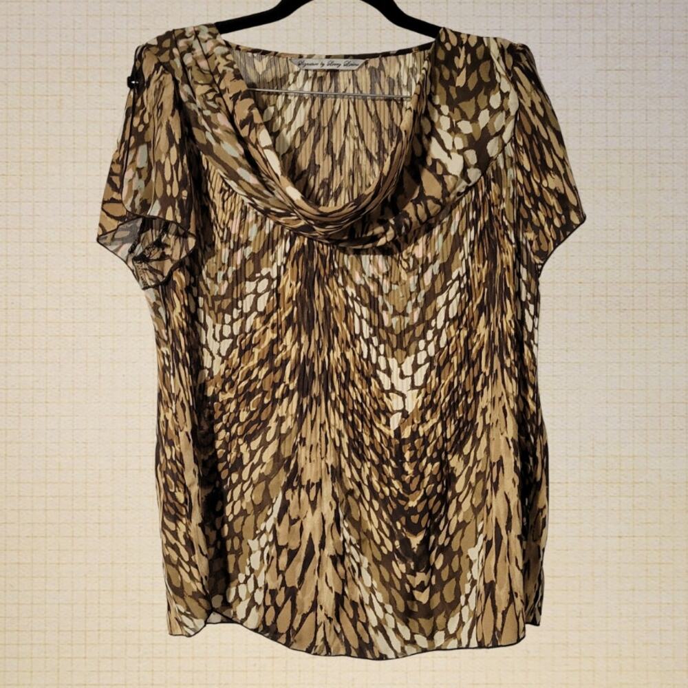 y2k Business Casual Larry Lavine Blouse Medium Chiffon Pleated Ruched Ovalneck